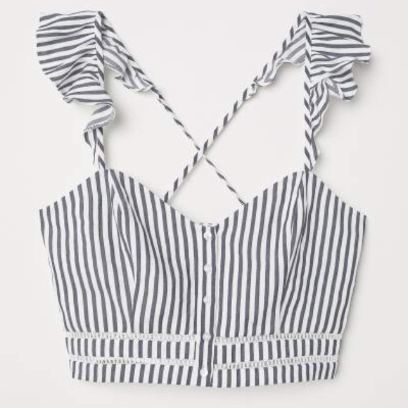 Ruffle Striped Bustier Blue & White H&M Crop Top 2 - Picture 4 of 4